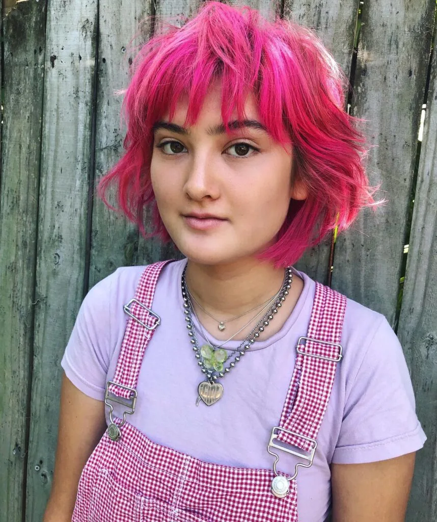 Choppy Hot Pink Shag with Textured Bangs