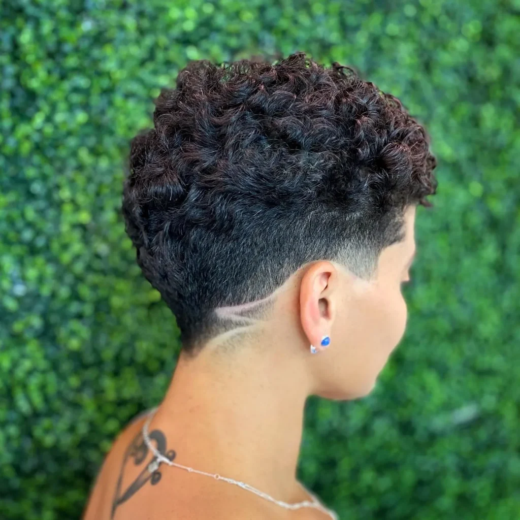 Curly Pixie with Shaved Design