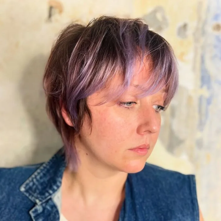 Edgy Pixie Shag with Lavender Highlights