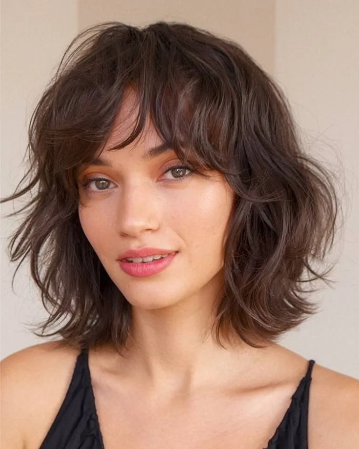 Effortless Wavy Shag with Soft Bangs