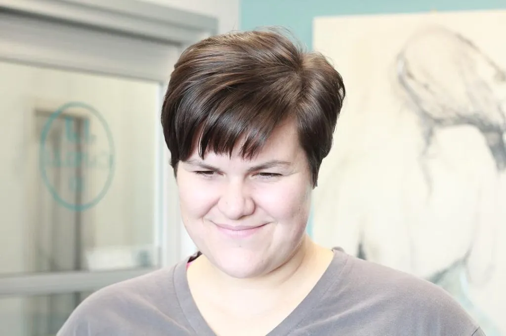 Neat Brown Pixie with Soft Fringe