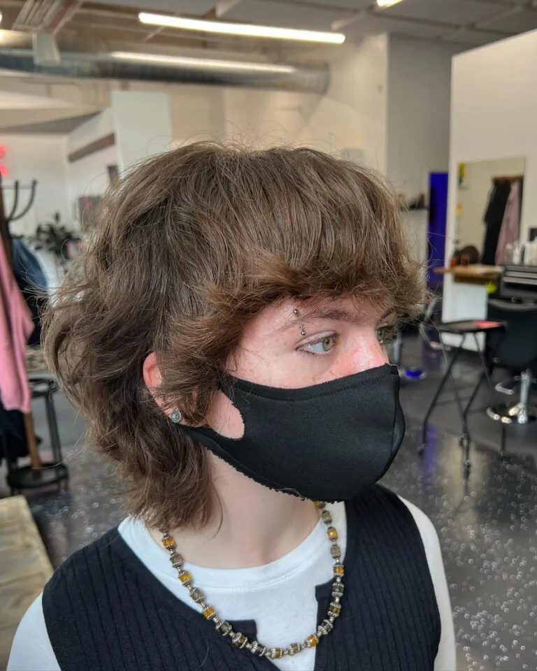 Retro Mullet Shag with Heavy Bangs