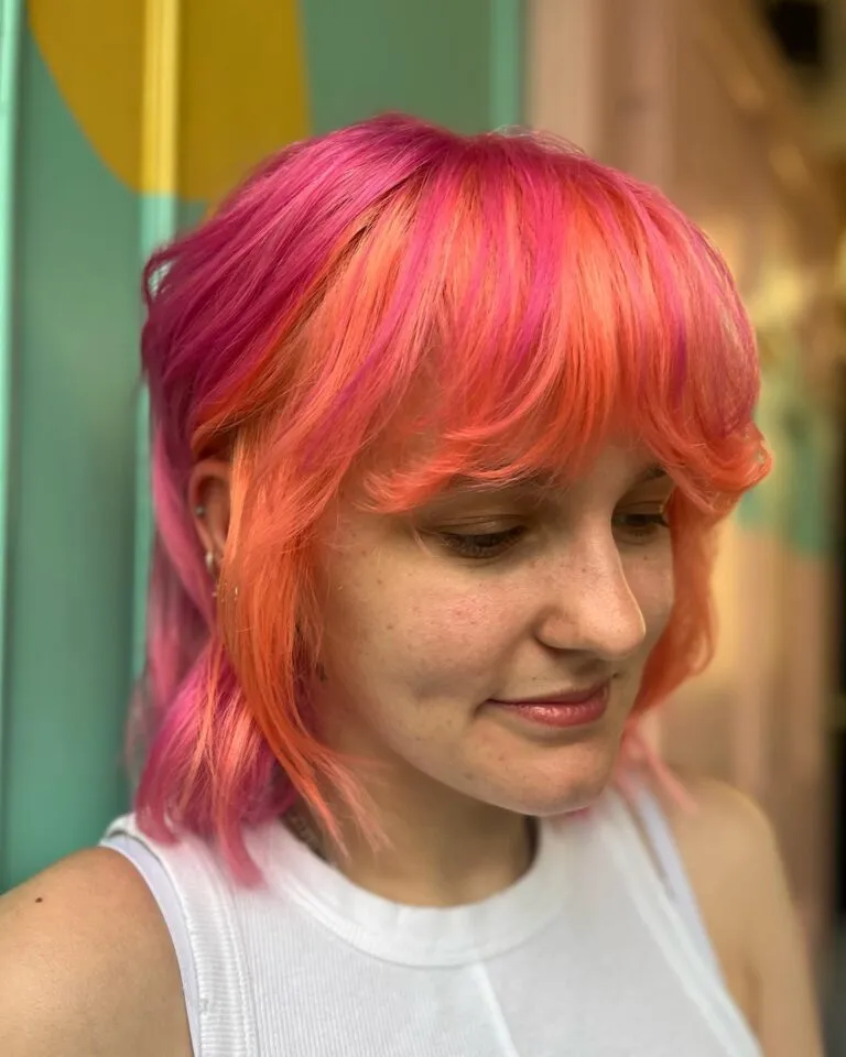 Vibrant Pink and Orange Shag with Feathered Layers