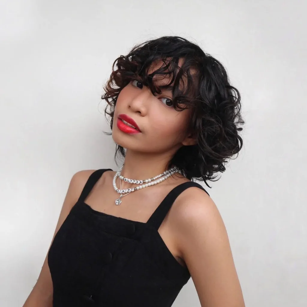 Wavy Curly Pixie with Soft Bangs