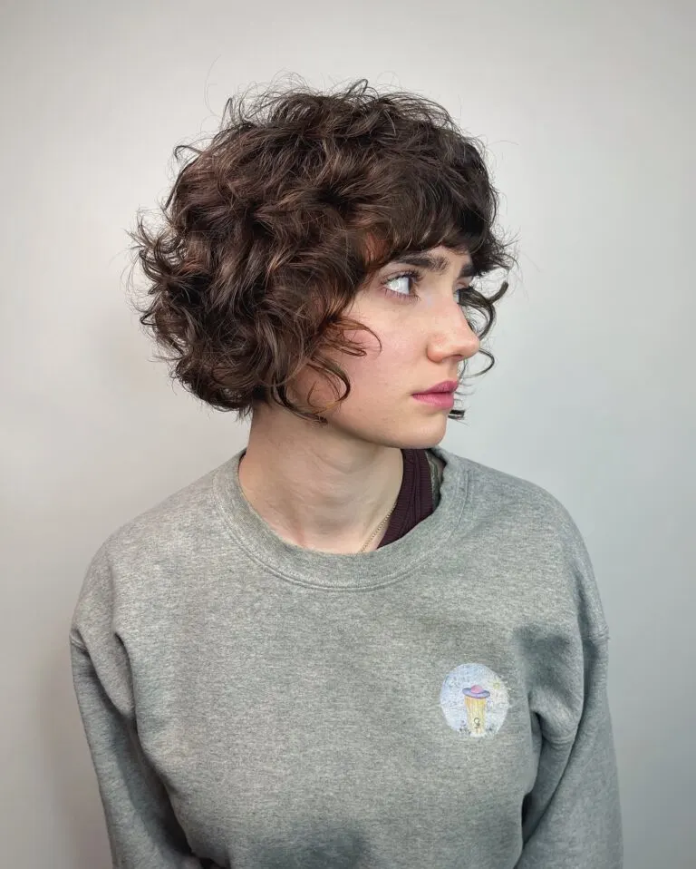 Wavy Curly Shaggy Bob with Soft Fringe