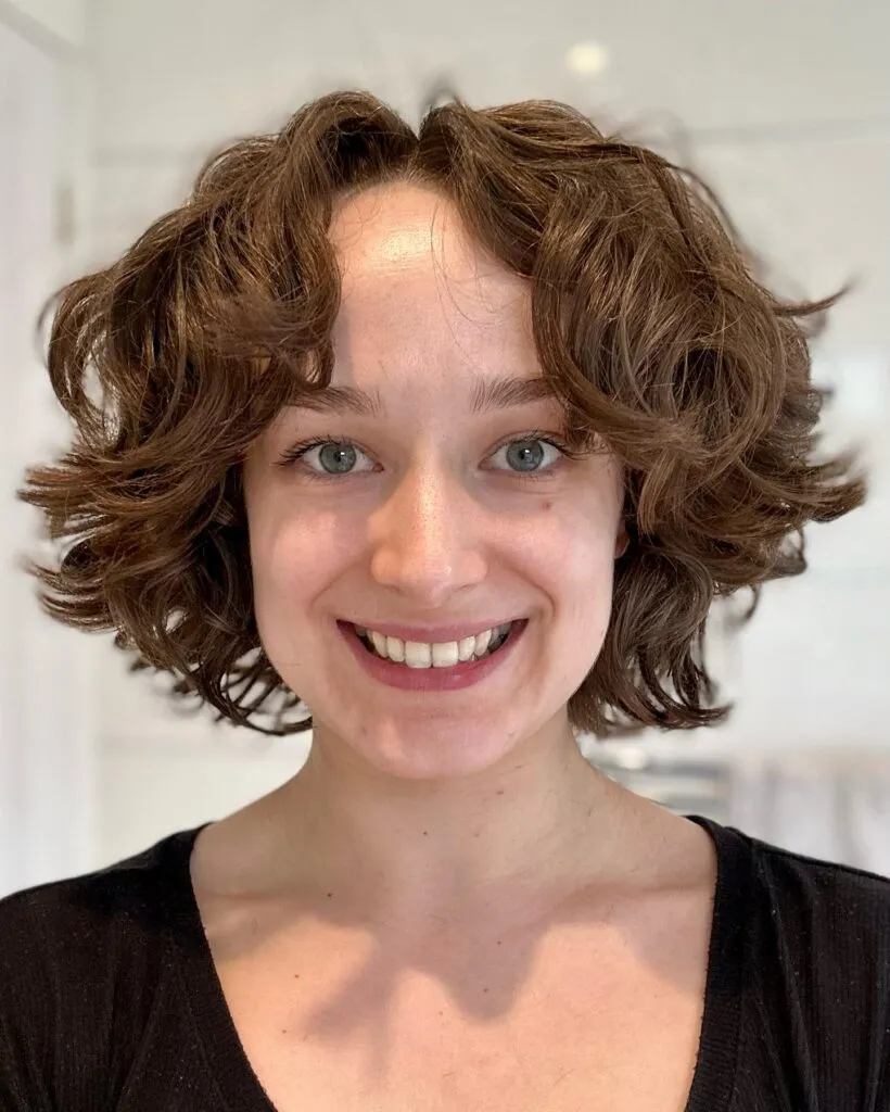 Curly Bob with Bouncy Curtain Bangs
