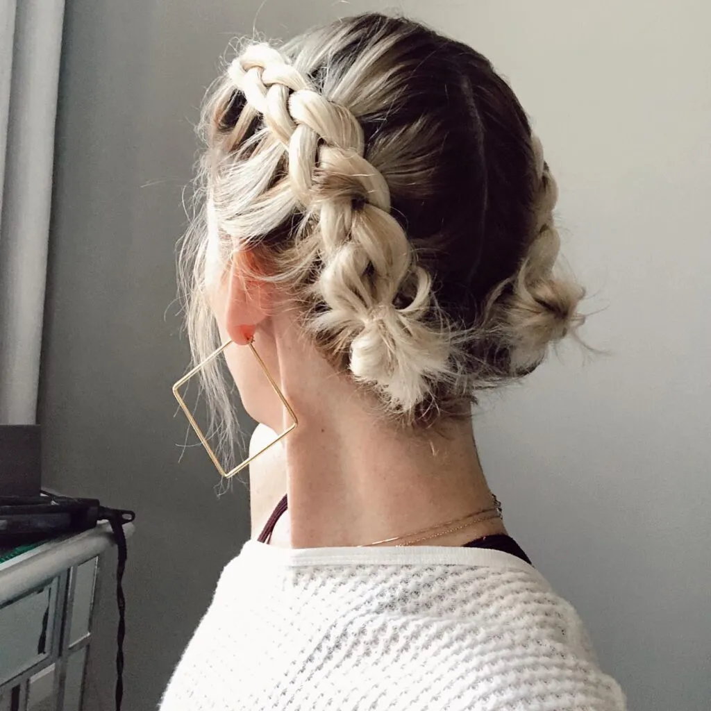 Double Dutch Braids into Low Buns