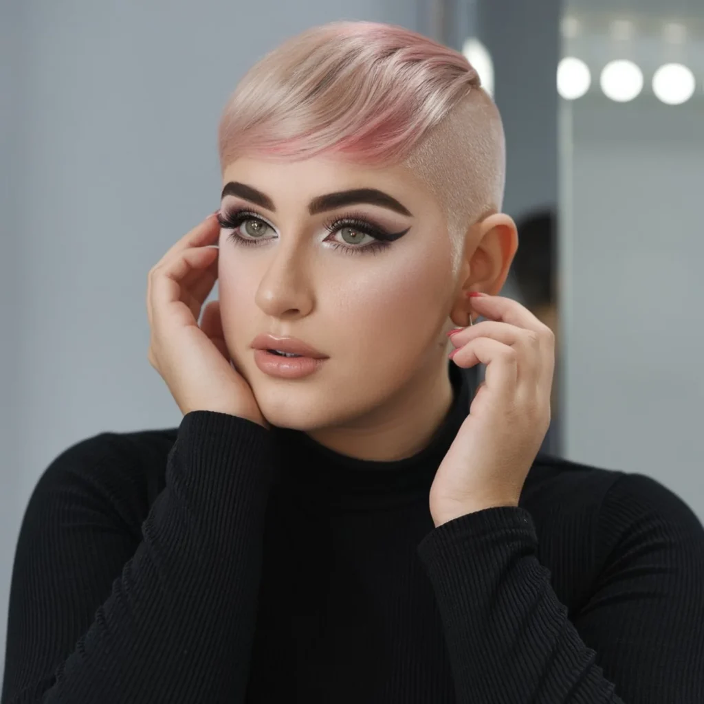 Edgy Undercut Pixie with Pastel Pink Highlights