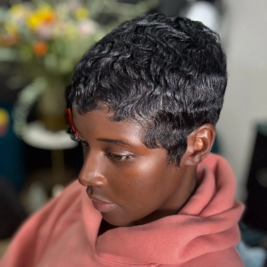Glossy Finger Wave Pixie Cut