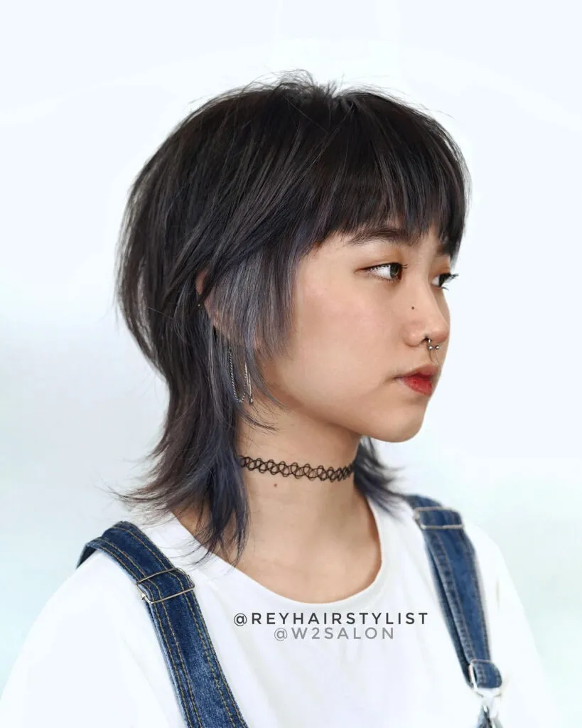 Layered Wolf Cut with Dusty Indigo Tones