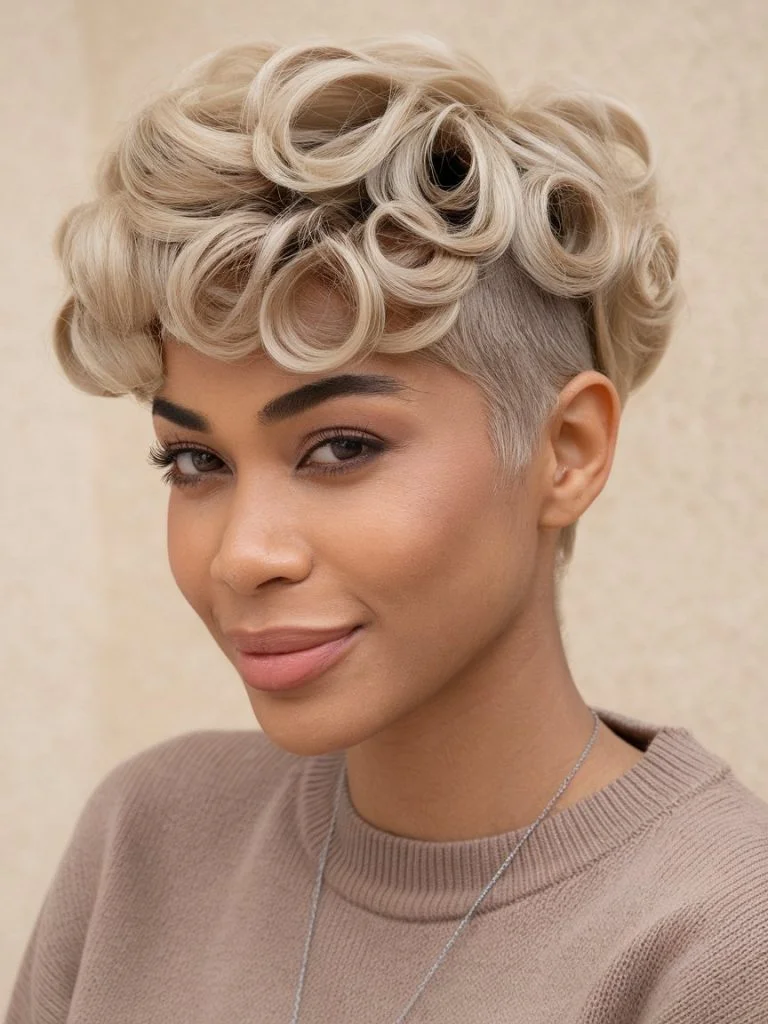 Pixie with Soft Curls and Tapered Sides
