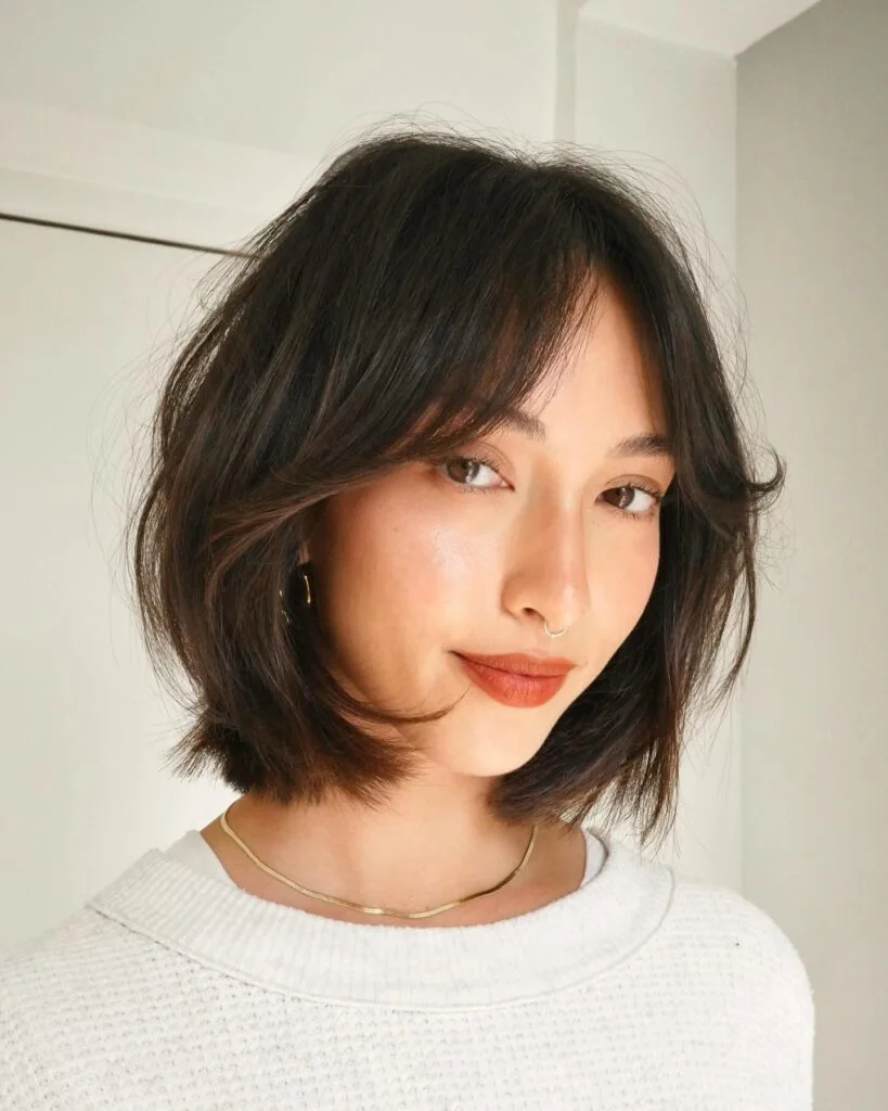 Soft Layered Bob with Curtain Bangs