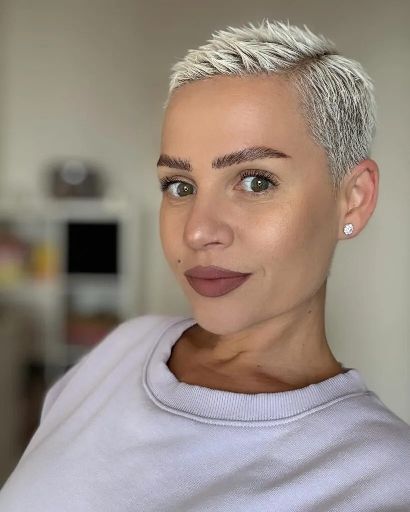 Spiky Platinum Pixie with Tapered Sides