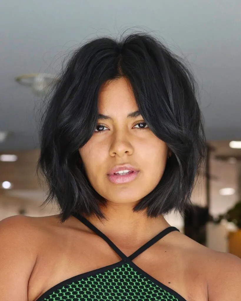 Thick Textured Bob with Curtain Bangs