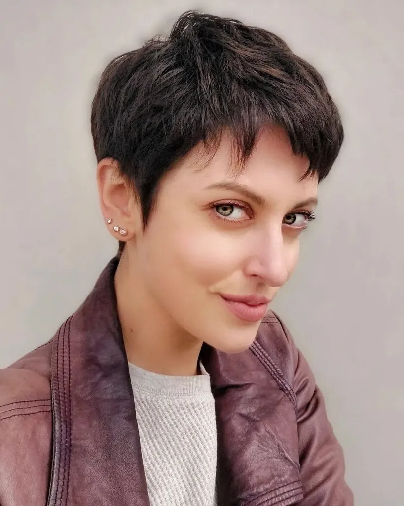 Tousled Brunette Pixie with Wispy Fringe