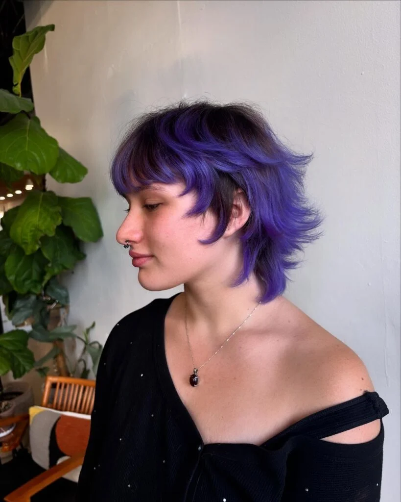 Violet Shaggy Wolf Cut with Flipped Layers