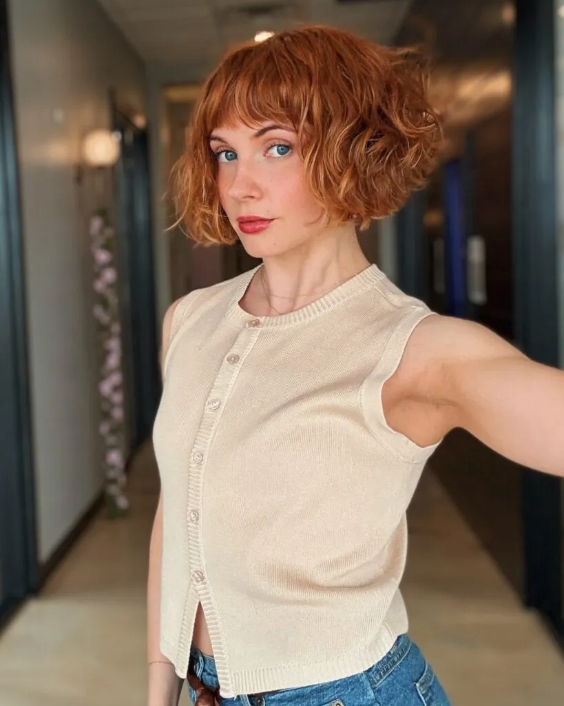 Wavy Bob with Textured Bangs Wavy Bob with Textured Bangs