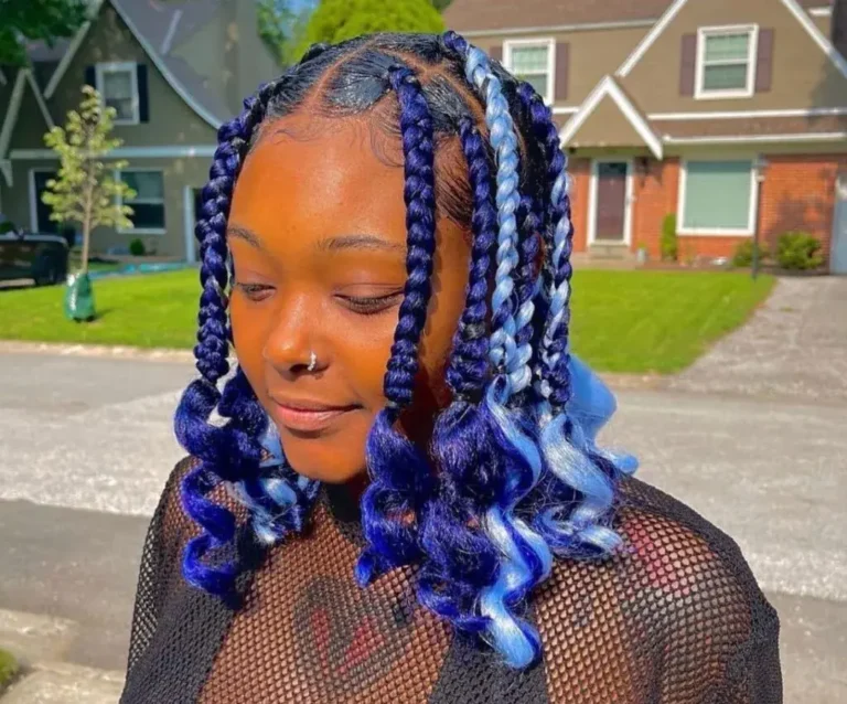Blue and Icy Ombre Curly Box Braids
