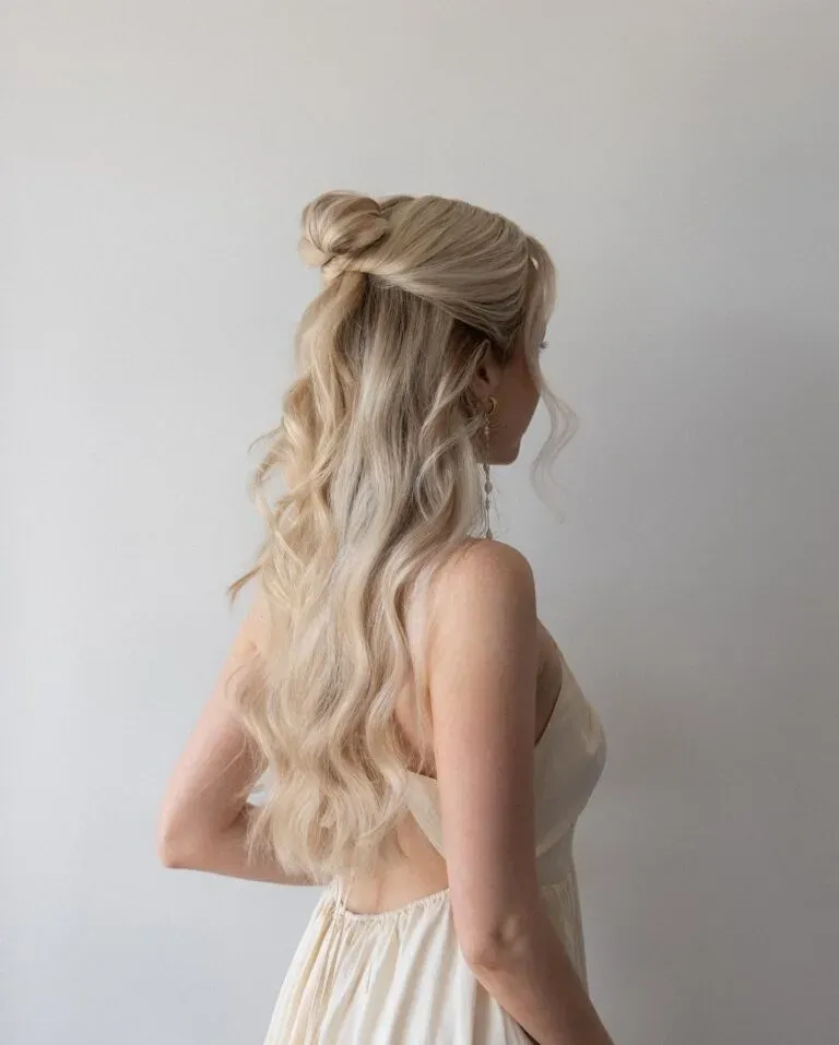 Boho Half-Up Bun with Soft Waves Boho Half-Up Bun with Soft Waves