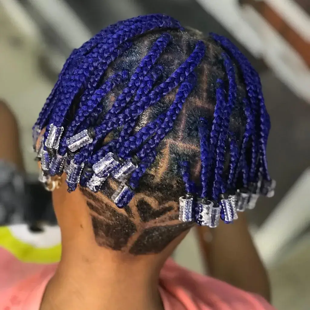 Bold Blue Braided Bob with Undercut Design