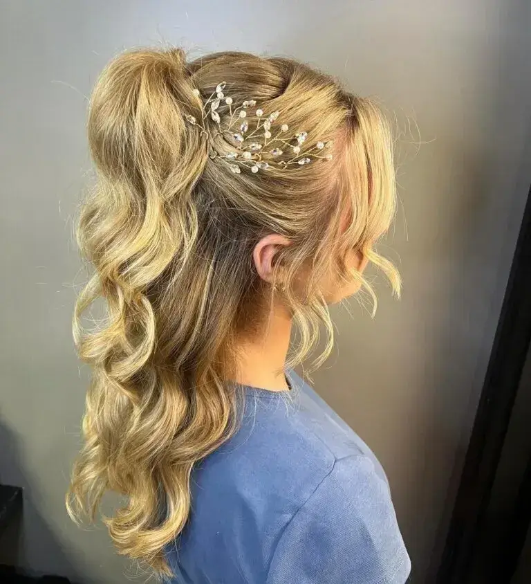 Curled Ponytail with Crystal Hair Vine Curled Ponytail with Crystal Hair Vine