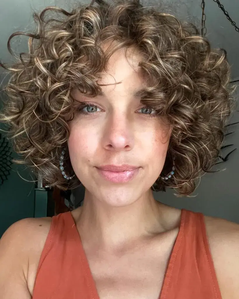 Curly Bob with Light Bangs and Highlights Curly Bob with Light Bangs and Highlights