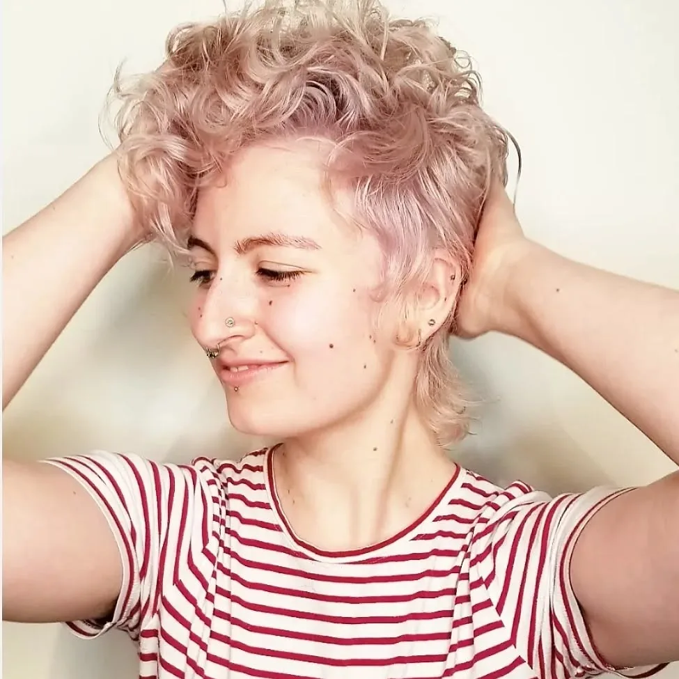Curly Mullet with Pastel Edge Curly Mullet with Pastel Edge