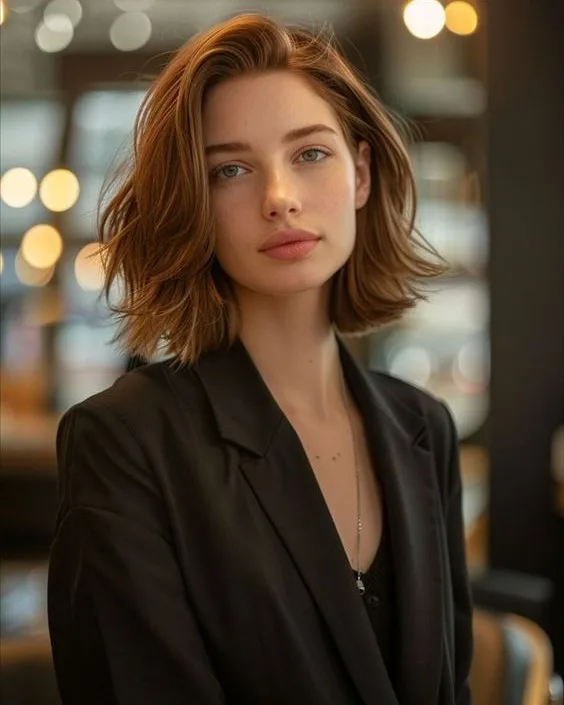Elegant Chestnut Choppy Bob with Side Part Elegant Chestnut Choppy Bob with Side Part