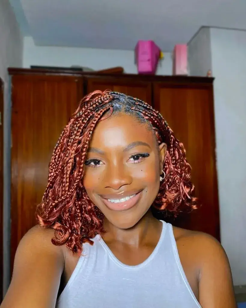 Side-Parted Burgundy Bohemian Braids