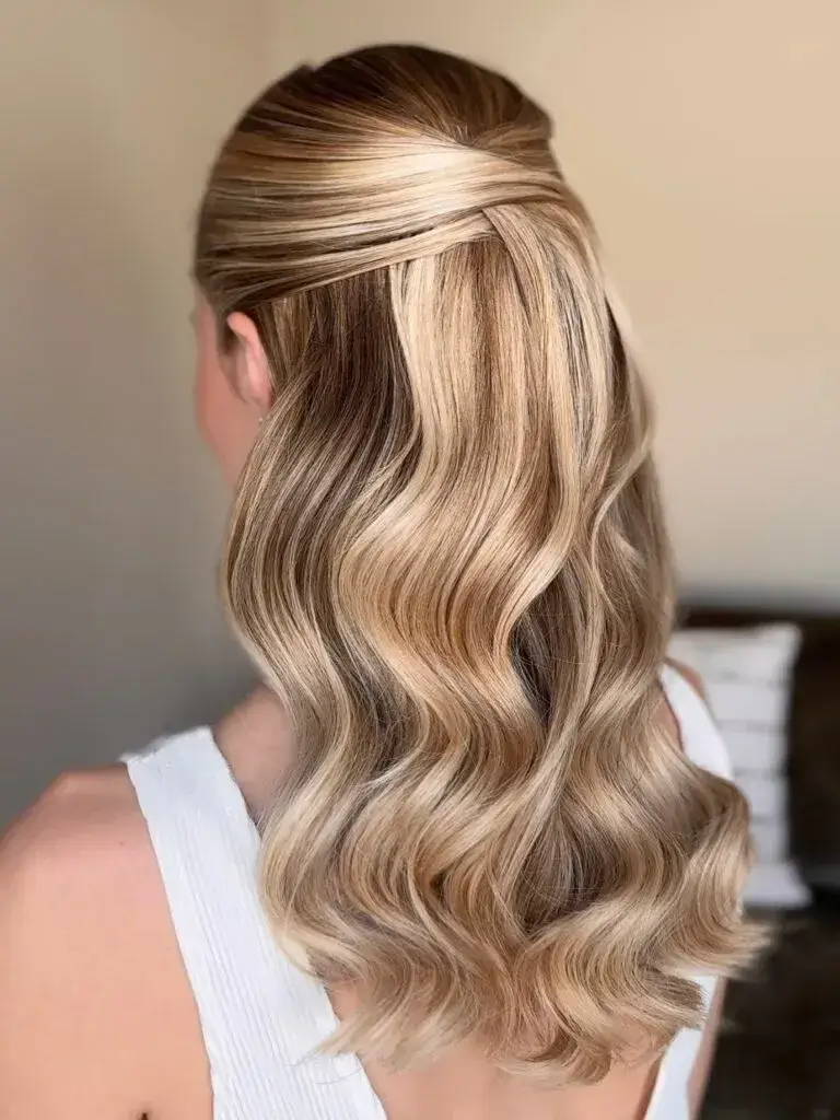 Sleek Half Up Half Down with Hollywood Waves