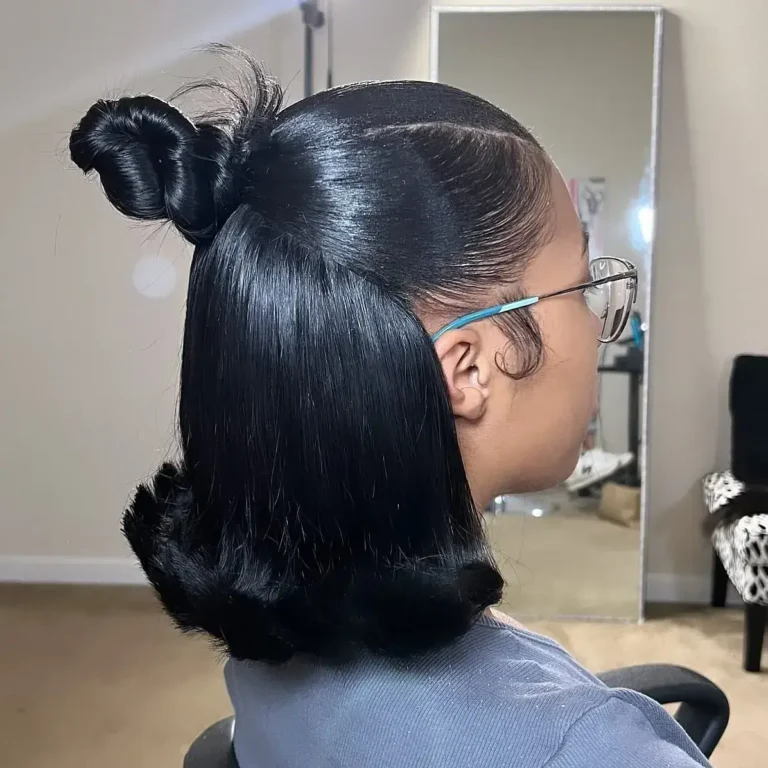 Sleek Half Up Half Down Bob with Curled Ends