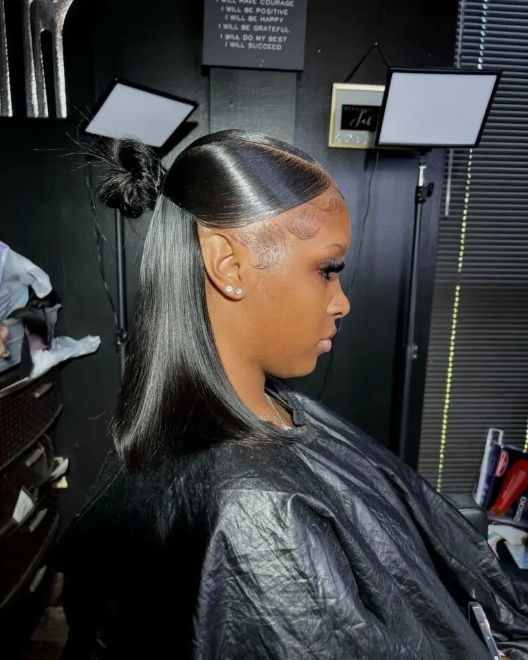 Sleek Half Up Half Down Knot with Straight Ends
