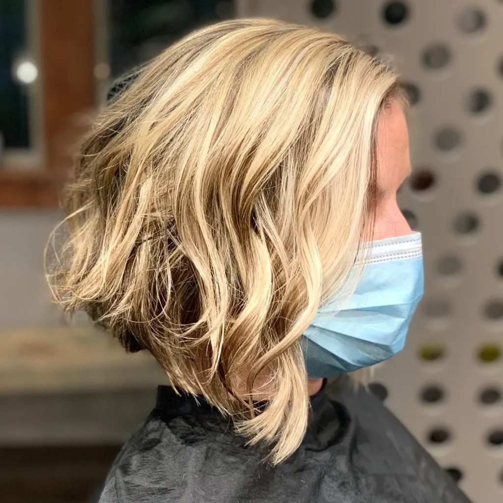 Stacked Choppy Bob with Blonde Highlights Stacked Choppy Bob with Blonde Highlights