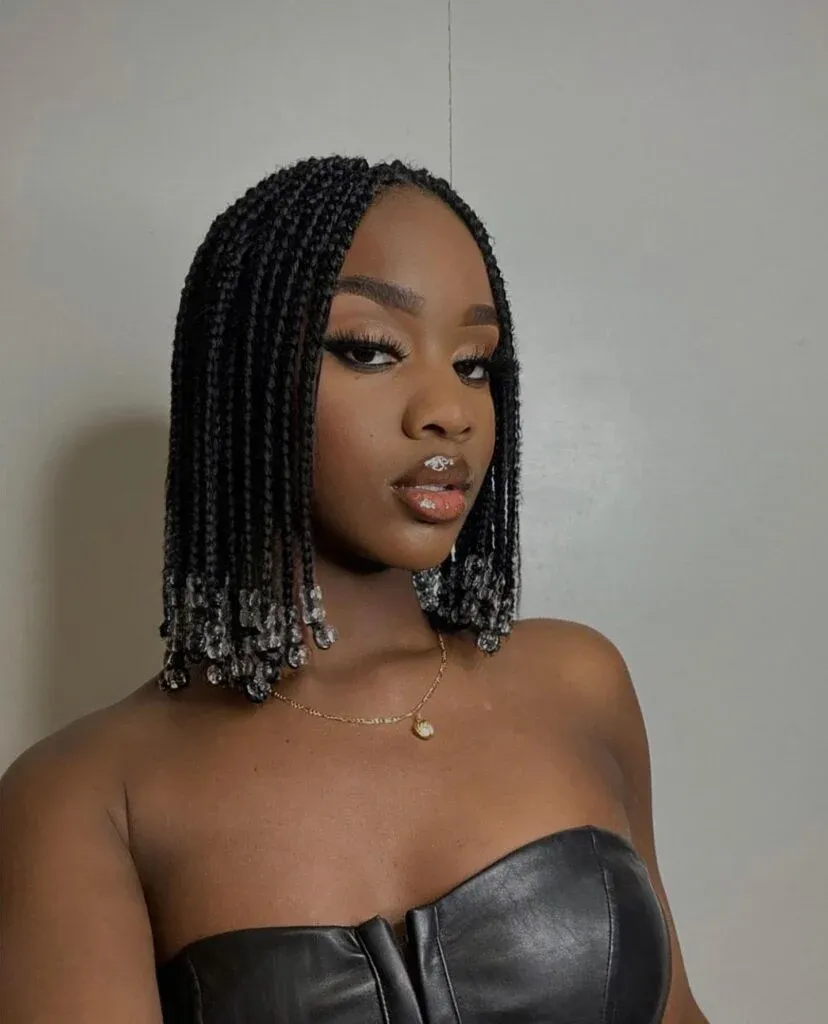 Straight Braided Bob with Beaded Ends