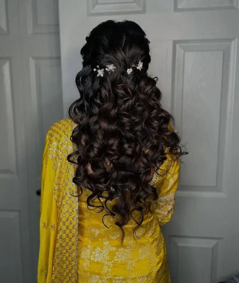 Voluminous Textured Half Up Half Down Curls