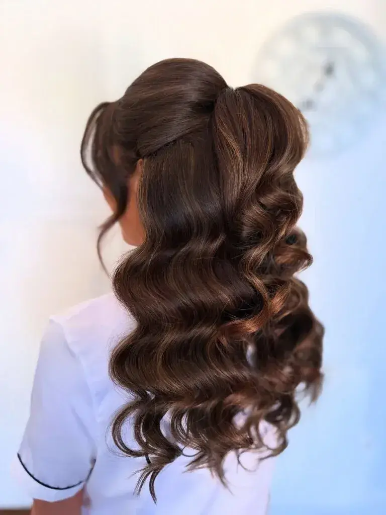 Voluminous Half Up Half Down with Glossy Curls