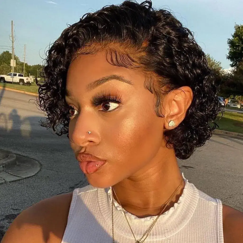 Wet-Look Curly Bob with Laid Edges Wet-Look Curly Bob with Laid Edges
