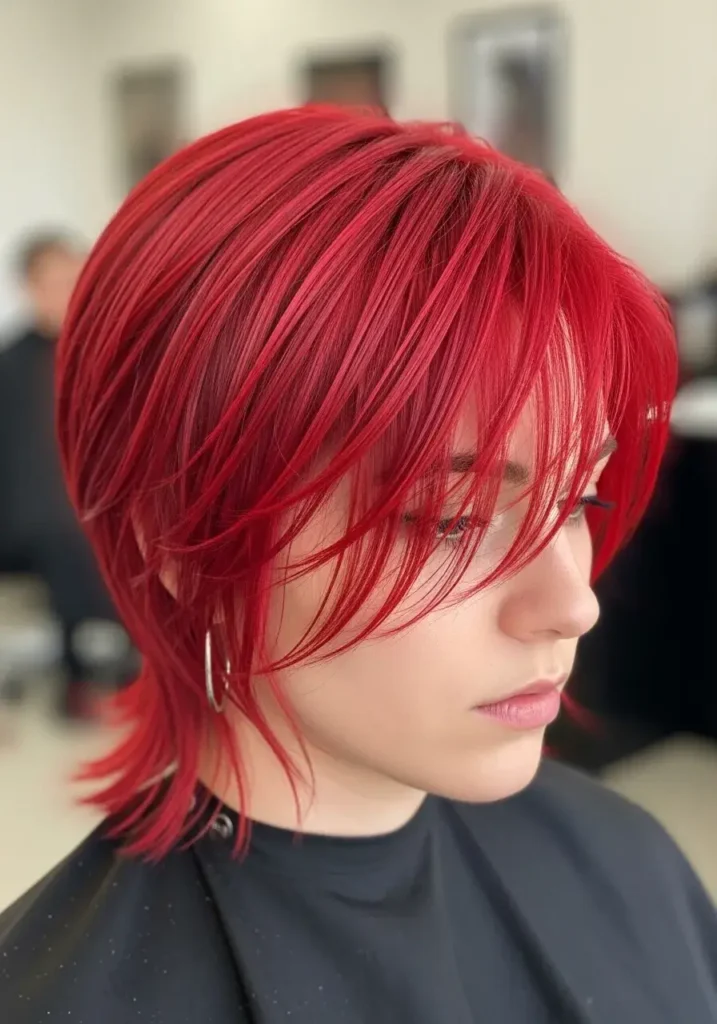 Electric Red Short Octopus Cut Haircut