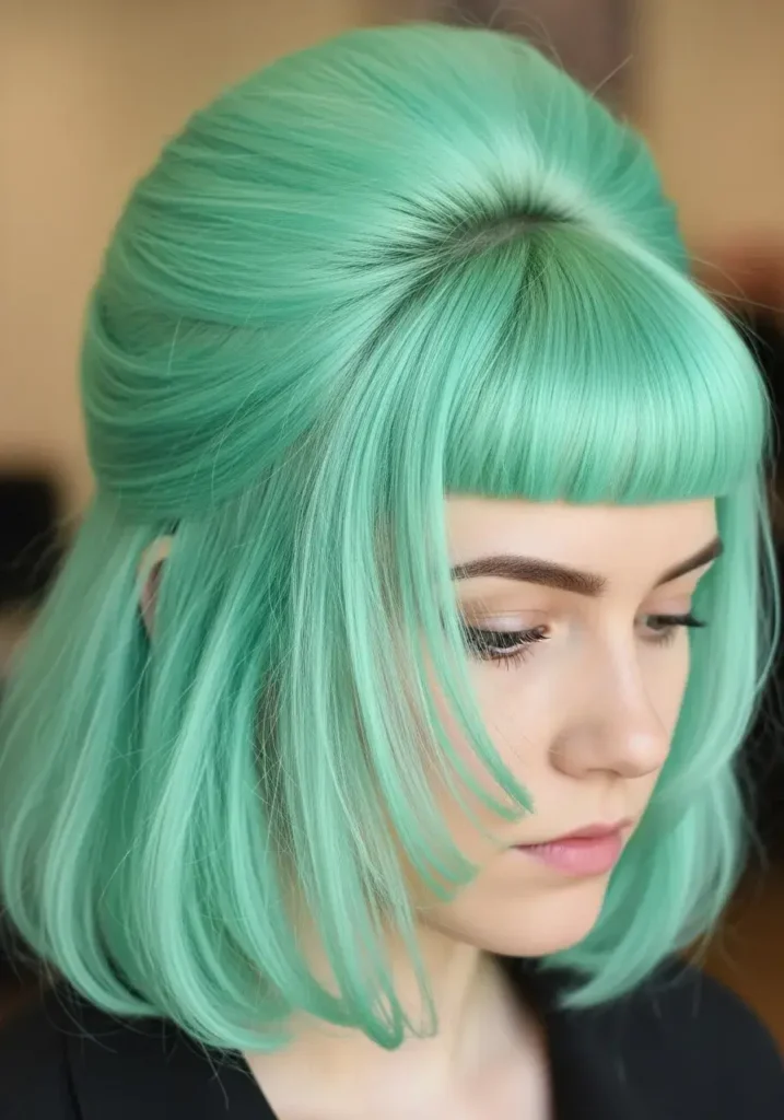 Mint Green Octopus Cut with Blunt Bangs Haircut
