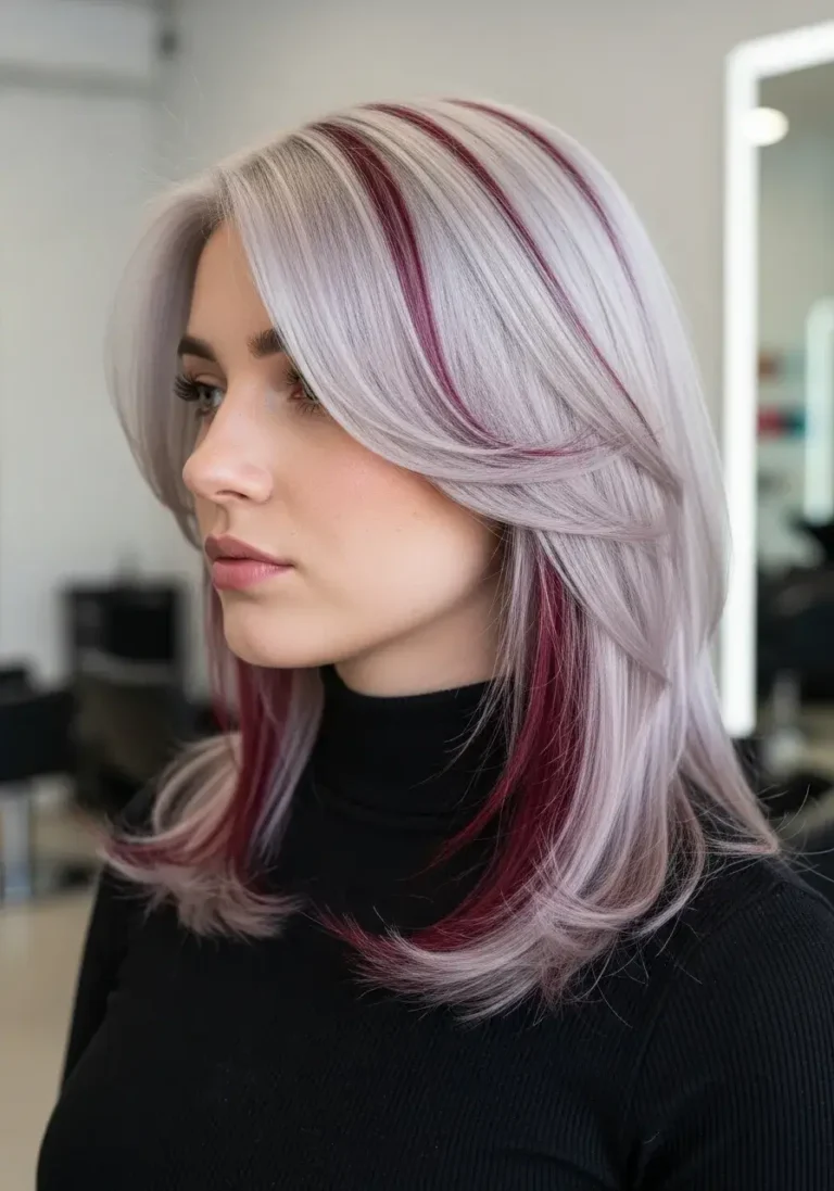 Platinum and Burgundy Vampire Streak Hairstyle