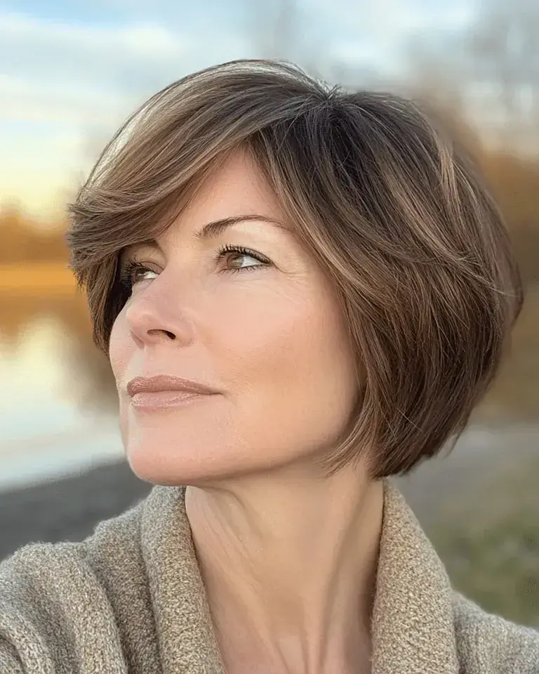 Short Layered Bob with Side-Swept Bangs