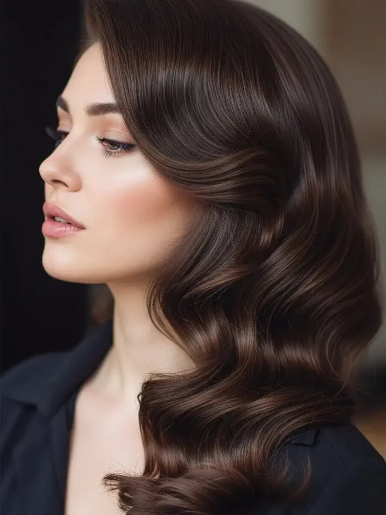 Deep Ash Brown with Loose S-Waves Hair Color