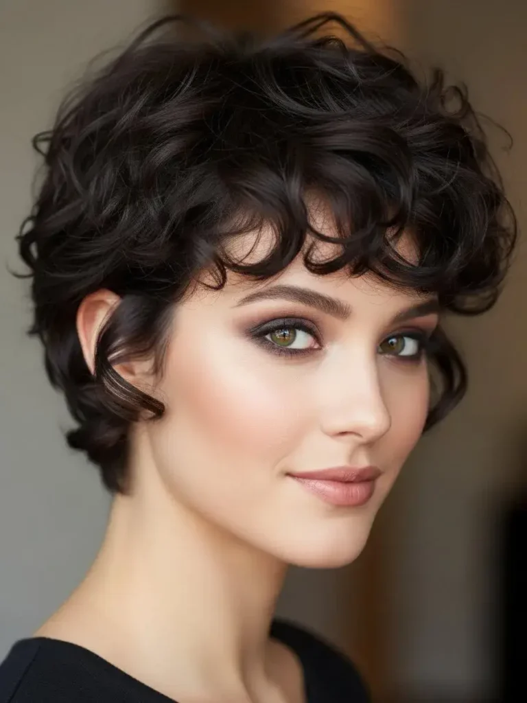 Dark Brunette Curly Crop