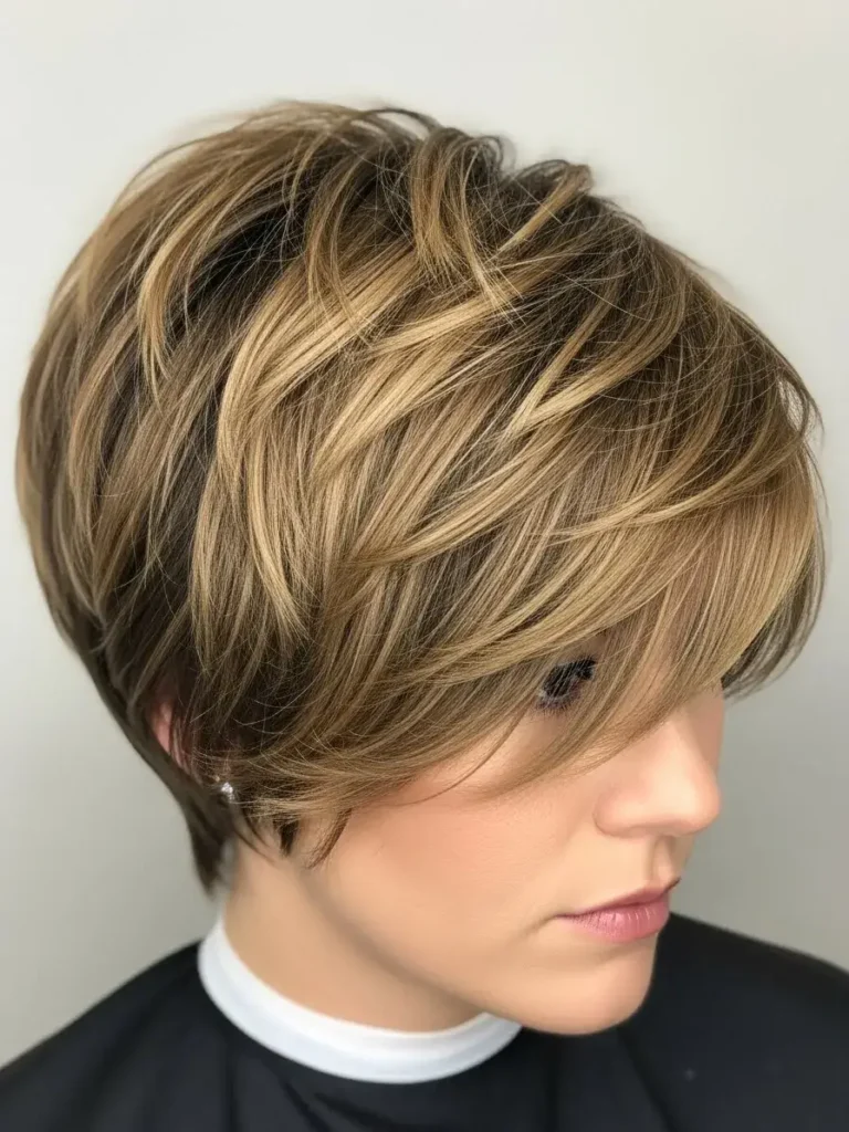 Golden Brown Layered Pixie