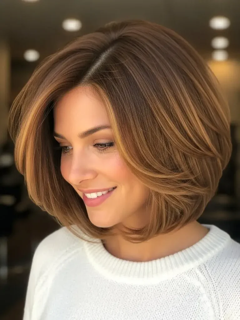 Layered Bob in Caramel Brown