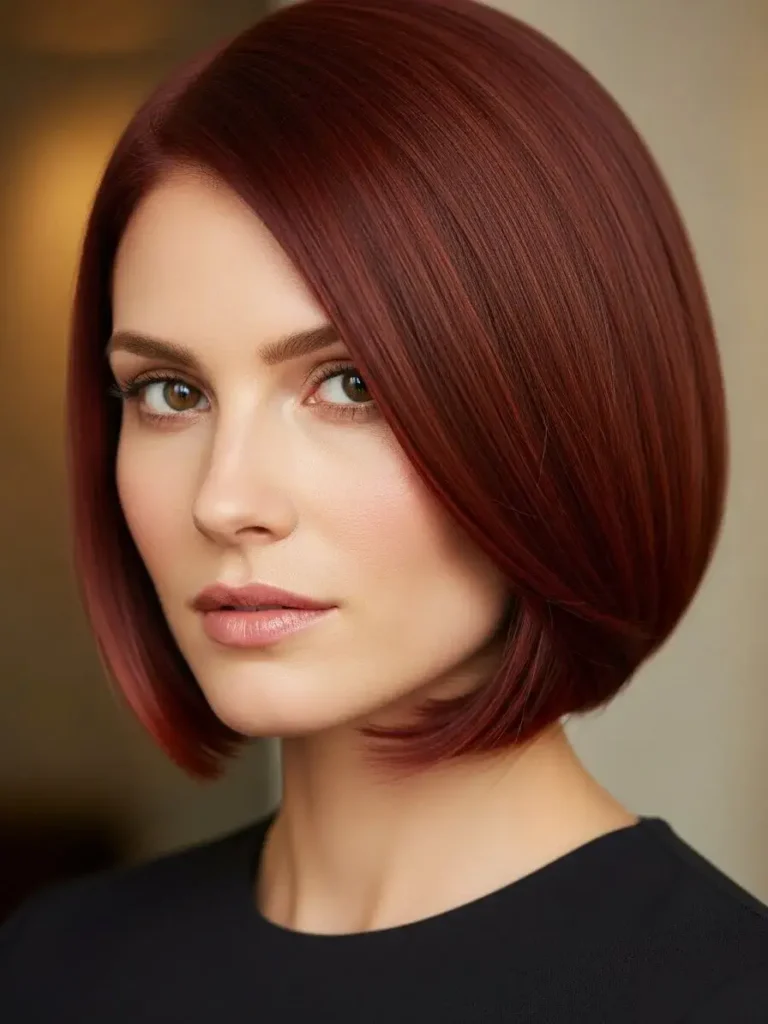  Sleek Chin-Length Bob in Deep Auburn
