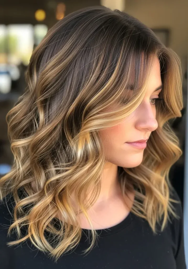 Soft Curly Layers with Sun-Kissed Bronze Accents Hair Color Soft Curly Layers with Sun-Kissed Bronze Accents Hair Color