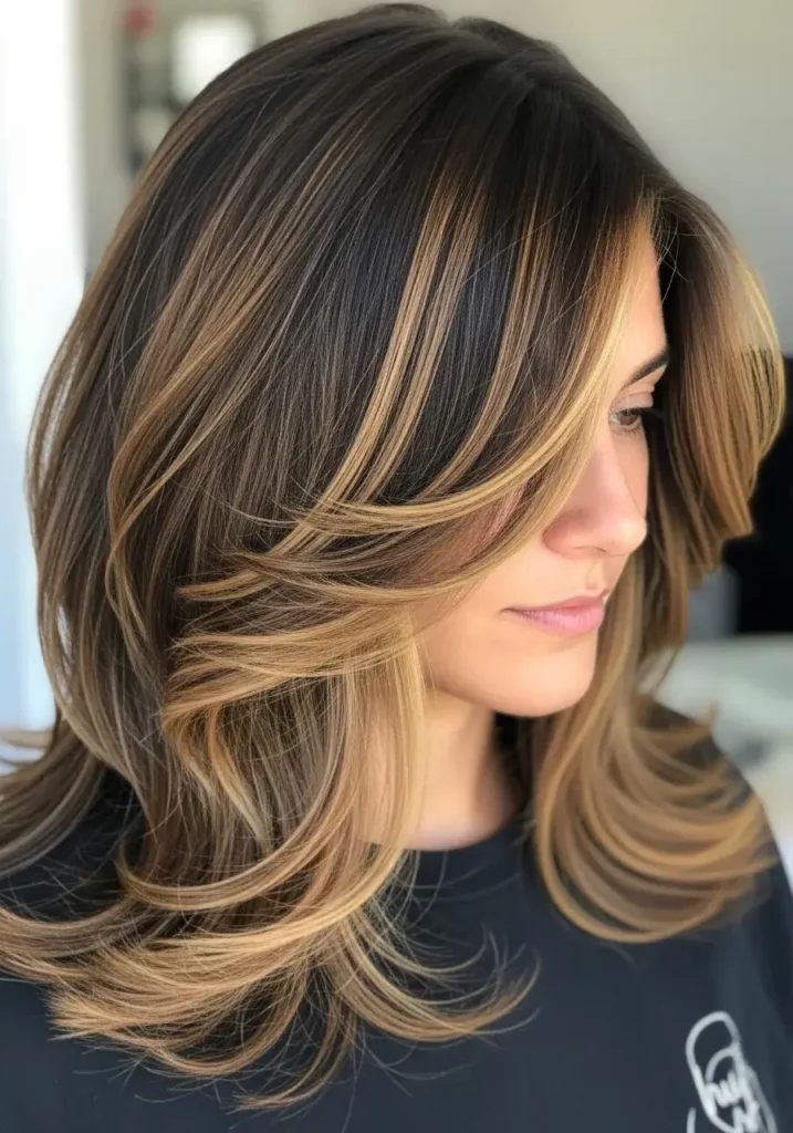 Honey-Foil Highlights on Espresso Layers Hair Color Honey-Foil Highlights on Espresso Layers Hair Color