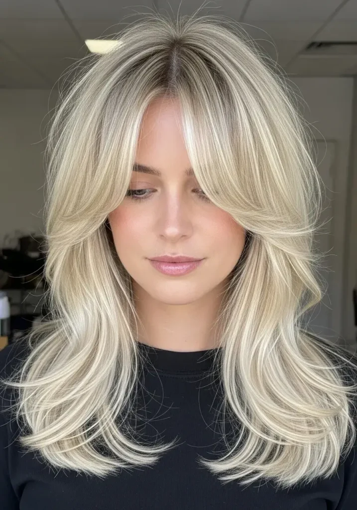 Curtain Lift Soft Layered Icy Blonde Hair Color