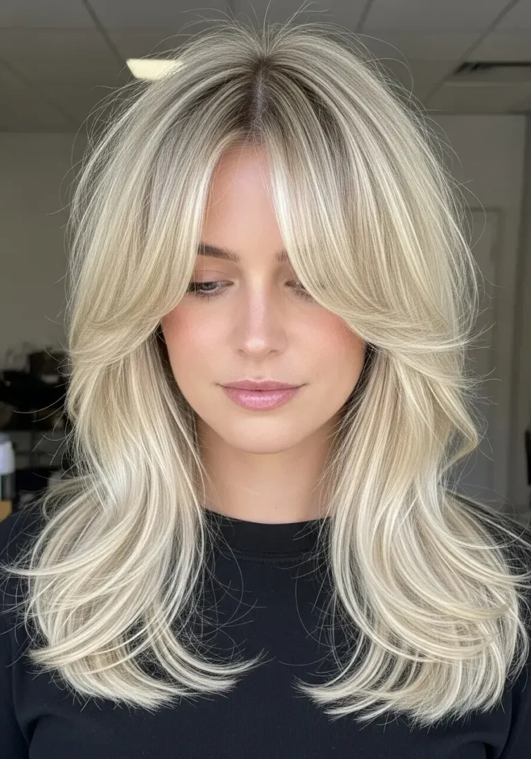 Curtain Lift Soft Layered Icy Blonde Hair Color